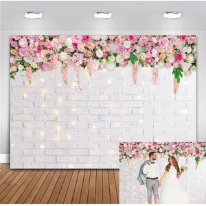 WR Flower Wall Backdrop Glitter White Brick Wall Flowers Photography Background Valentine Mother's Day Wedding Bridal Baby Shower Birthday Party Spring Theme Decor Photo Booth Prop 8x6FT - Brand New