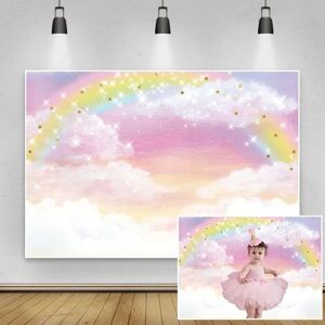 Renaiss 10x6.5ft Rainbow Sky Backdrop Cloud Glitter Stars Pink Sky Sweet Photography Background for Kids Girls Birthday Party Decorations Cake Dessert Table Banner Baby Shower Vinyl Photo Studio Props - Brand New