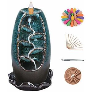 Ronlap Backflow Incense Burner, 5 in 1 Ceramic Waterfall Smoke Incense Holder with 120 Upgraded Incense Cones+30 Incense Sticks+1 Tweezer+1 Mat, for Aromatherapy Meditation Home Decorations, Blue - Brand New