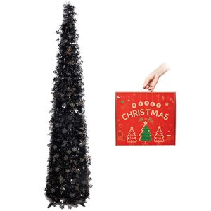N&T NIETING Christmas Tree, 5ft Collapsible Pop Up Rose Gold Tinsel Christmas Tree with Silver Snowflake for Christmas, Party Supplies, Home Display, Office, Fireplace Indoor Decoration - Brand New