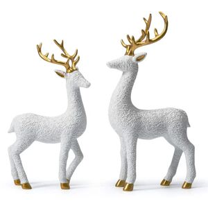 Amoy-Art 2pcs Reindeer Statue Figurine Deer Gifts Decor Polyresin Stag Sculpture White 30cm - Brand New