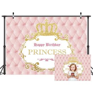 LYWYGG 8x6FT Girl Backdrop Pink Birthday Backdrop Golden Crown Backdrop Girl Birthday Photography Backdrop Photo Studio Backdrop Cake Table and Party Decoration Background CP-319 - Brand New