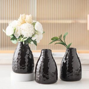 superyes Modern Geometric Light Black Flower Vase Set of 3, Handmade Shinning Vase for Pampas Grass fresh bouquets, Cute Decorative Ceramic Vase for Home, Living Room Office Parties Wedding, 13cm Tall - Brand New