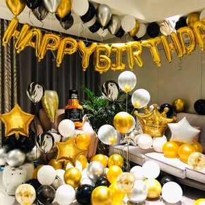 YinQin 114pcs Luxurious Black Gold Birthday Party Decorations with Pump Dot Glue Tape, Happy Birthday Party Balloons Set for Mens Birthday Decorations Party Supplies (Black Gold) - Brand New