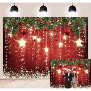 WANGRJ Red Christmas Backdrop Xmas Sparkling Stars Red Ornament Ball Photography Background New Year Eve Kids Adult Birthday Party Decoration Photo Booth Props 8x6FT - Brand New