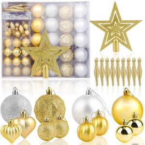 HOWAF Christmas Baubles, Christmas Tree Decoration Baubles Set, Gold and Silver 50pcs Shatterproof Christmas Ball Ornaments with Hanger, Pendants for Xmas Hanging Decorations Festival Holiday Decor - Brand New