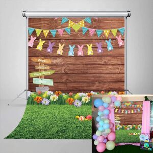 RUYI Spring Easter Photography Backdrop Wooden Board Green Grass Flower Egg Bunny Banner Decoration Background Child Newborn Photo Party Banner Studio Props (8x10FT) - Brand New