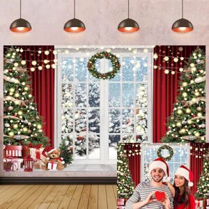 RUYI Winter Christmas Window Backdrop for Photography Snow Xmas Tree Garland Holiday Background Photo Booth Portrait Family Holiday Party Decoration Banner Photo Studio Props Supplies 8x6ft - Brand New