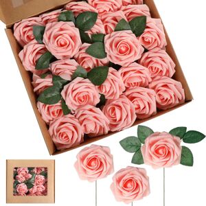 Sumind Artificial Foam Rose Flowers Vintage Fake Roses DIY Bouquets Boutonnieres with Leaves and Stems for Wedding Bridal Shower Banquet Party Centerpieces and Home Decor (Pink,50 Pieces) - Brand New