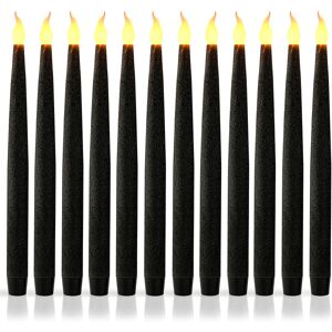 Furora LIGHTING Black LED Flameless Taper Candles, Window Candles, Candle Lights, Long Candles, Battery Powered Candles, Electric Candles with 6 Hour Timer Function - Black 11.5