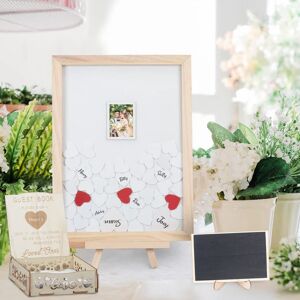 Wedding Guest Book MONCAP Wooden Wedding Drop Top Frame Alternative Guest Book with 106pcs Hearts & Wooden Box & Mini Message Blackboard for Wedding Reception Anniversary Baby Shower Birthday - Brand New