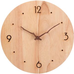 VIVILINEN 12inch Wall Clock Silent Solid Frameless Wood Wall Clock Round Non-ticking Vintage Easy to Read for Living Room Bedroom Home Decor Office - Brand New