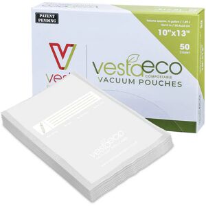 V Vesta Precision VestaEco Biodegradable Chamber Vacuum Sealer Bags - 50 count - OK Compost - Extends Freshness - Reduces Waste - FOR CHAMBER VACUUM SEALERS ONLY (25x33 cm) - Brand New