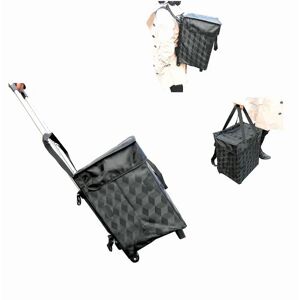 Fineget Foldable Shopping Trolley Grocery Cart Bag with Wheels Backpack Collapsible Folding Up Reusable Shoulder Utility Bag Straps Tubular for Women Men Beach Picnic Laundry School Teacher Black - Brand New