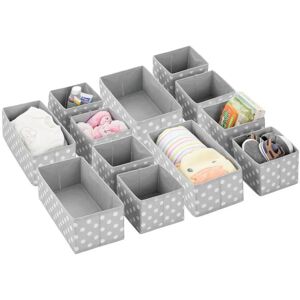 mDesign Set of 12 Children's Room Storage Boxes - Fabric Storage Boxes for Baby Items - Also Suitable as a Children's Wardrobe Organiser - Light Grey/White - Brand New