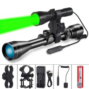 ULTRAFIRE Green Light Tactical Flashlight Long Range Hunting Torch Kit, 520-535nm Green LED Professional Predator Light, 2600mAh Rechargeable Battery and Charger, Pressure Switch, Mounts, H-G4 - Brand New