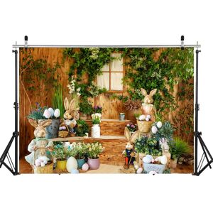 LYWYGG 8x6FT Spring Wood Plank Backdrop Easter Theme Backdrop Bunny Children Background flower pot decoration backdrop window plank backdrop easter wooden steps grass wall decoration CP-380-0806 - Brand New