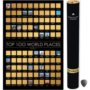 Divalis Top 100 Places Scratch Off Poster - Large Poster of the Best Travel Destinations of the World - Chart to Mark Places Visited - Best Places I`ve Been - Scratchable Poster of Places Where You Have Been - Brand New