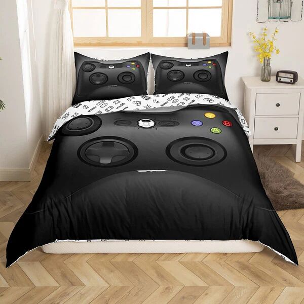 Loussiesd Gamepad Duvet Cover Gamer Bedding Set Video Game Comforter Cover for Boys Girls Children Teens Bedroom Decor Novelty Modern Game Controller Bedspread King Size With 2 Pillowcase Black - Brand New