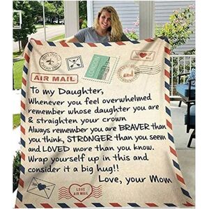 BomKra Fleece Blanket to My Daughter Letter Printed Bed Blanket Mom for Daughter's Air Mail Blanket Positive Encourage and Love Daughter's Throw Blanket, Daughter Gifts from Mum (60x80in) - Brand New