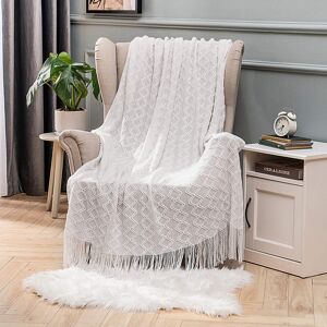 MIULEE Knitted Throw Blankets for Couch Super Soft Boho Bed Blanket with Tassel Decorative Woven Stripe Fringe Throw Blankets Lightweight for Bed Sofa Chair 60x80inch / 150x200cm White - Brand New