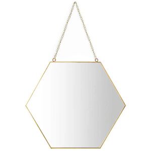 AIFUSI Hanging Mirror, 26 x 30cm Hexagon Bathroom Makeup Mirror Brass Frame with Hanging Chain [Medium Size] - Brand New