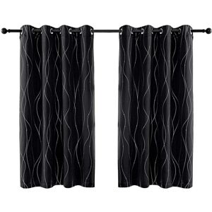 Anjee Eyelet Thermal Insulated Blackout Curtains and Drapes Wave Line with Dots Printed for bedroom living room Children's room Two Matching Tie Backs 46 x 54 inch Black - Brand New