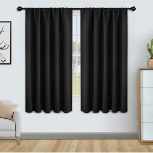 FLOWEROOM Blackout Curtains for Bedroom - Thermal Insulated Rod Pocket Window Curtains, Darkening Curtain for Living Room, Black, 2 Panels, W52 x L54 inch (132cmx137cm) - Brand New