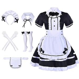 Formemory Maid Dress Cosplay Set, Women’s Maid Costume Outfit with Gloves Socks Headwear Halloween Costumes for Girl Fancy Dress - Brand New