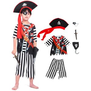 IKALI Caribbean Pirate Costume Boys Pirate Suit Kids Fancy Dress Up Outfit with Accessories Eye Patch Hat Necklace 5 Pcs - Brand New