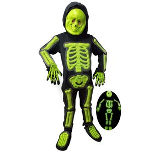 IKALI Kids Halloween Skeleton Costume, 3D Glow in the Dark Bone Jumpsuit 4pcs For Age 9-10 Years - Brand New