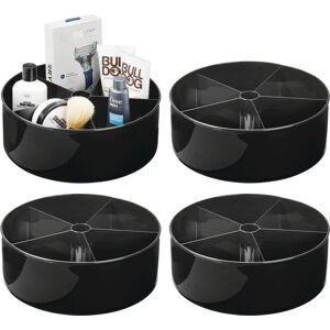 mDesign Set of 4 Lazy Susan Storage Tray - Round Rotating Cosmetic Organiser with Raised Rim - Perfect for Hair Products and Makeup Storage - Black - Brand New