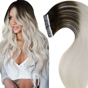 LaaVoo Tape in Hair Extensions Human Hair Ombre Blonde 20pcs Invisible Tape on Extensions Balayage Brown to Blonde #4/60 Remy Hair Extensions Tapes in Real Hair Skin Weft 50g 14inch - Brand New