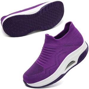 VOCNTVY Ladies Trainers Slip On Air Cushion Mesh Running Sneakers Womens Memory Foam Breathable Lightweight Sock Shoes Purple UK 9 - Brand New