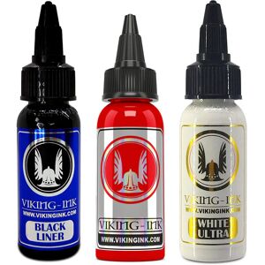 Viking INK - Kit Black Liner + White Ultra + Red 1oz (30 ml) 3 Units - Tattoo Ink - Brand New