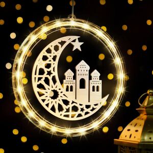 Enhon Eid Ramadan Decorative Window Lights, 8in Eid Moon Star Hanging Lights with Suction Cup Portable, Islam Mubarak Islamic Muslim Light Decor for Outdoor Indoor Bedroom Holiday (Moon Castle Style) - Brand New