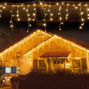 EUKSRH Outdoor Icicle Lights Christmas Decorations, 10m with 400 LED 8 Modes, 3 Pin UK Plug Adapter, Wave String Lights Icicle Curtain Light,Waterproof Festival Lighting, Christmas Decoration - Brand New