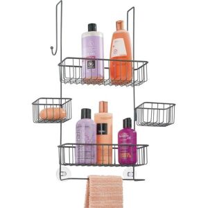 mDesign Over Door Shower Caddy - Essential Shower Accessories - Hanging Shower Basket for Soap, Conditioner, Shampoo, and Much More - Graphite - Brand New