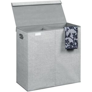 mDesign Laundry Bin - Designer Laundry Basket for Bathroom or Bedroom - Also Suitable as Kids Laundry Bin - Foldable with Herringbone Pattern and Two Compartments - Grey - Brand New