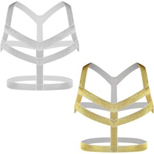 YUFEIDA Men's Body Chest Harness Belt Elastic Halter Nylon Stretchy Shoulder Strap Clubwear Costumes Belts, E#silver+golden - Brand New