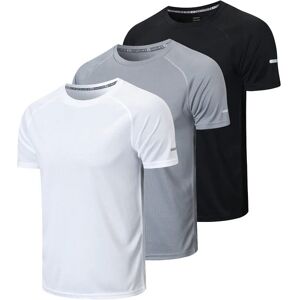 HUAKANG 3 Pack T Shirts Men Breathable Sport Shirts Cool Dry Fit Running Tops Short Sleeve Gym Tops for Men(520 Black Grey Red-2XL) - Brand New