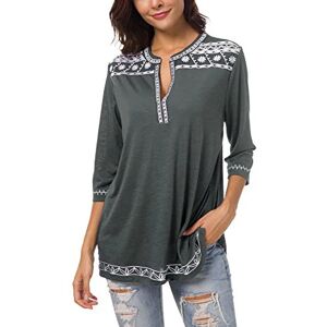 Urban GoCo Women Embroidered Boho Peasant Shirts Top (L, Deep Grey) - Brand New