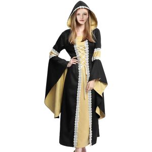 Sangdut Female Halloween Cosplay Costumes Outfits for Adults, Women's Gothic Medieval Renaissance Vintage Witch Long Dresses, Victorian Retro Hooded Cloak Vampire Robe (XL, Black) - Brand New