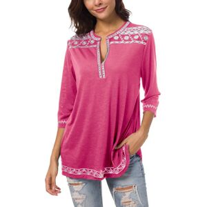 Urban GoCo Women Embroidered Boho Peasant Shirts Top (L, Rose) - Brand New