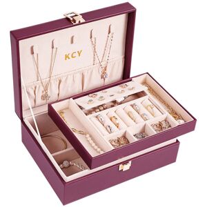 KCY Jewellery Box for Women Girls, 2 Layers Large Jewellery Organiser Boxes with Removable Tray, PU Leather Jewelry Holder Storage Case for Earrings Rings Necklaces Bracelets, Purple - Brand New