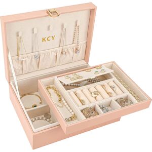 KCY Jewellery Box for Women Girls, 2 Layers Large Jewellery Organiser Boxes with Removable Tray, PU Leather Jewelry Holder Storage Case for Earrings Rings Necklaces Bracelets, Pink - Brand New