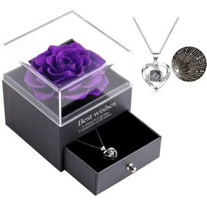 Tiaronics Preserved Rose Drawer with Love You Necklace in 100 Languages, Handmade Fresh Rose Eternal Rose Romantic Gift for Her Valentine's Day, Christmas, Mother's Day (Red with Gold) - Brand New
