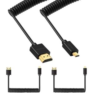 Xiatiaosann Micro HDMI to HDMI Coiled Cable, Standard HDMI Male to Micro HDMI Male Spiral Cord Adapter for 1080P, 4K, Ultra HD, 3D, Ethernet (1.2M/4FT), 2 PCS - Brand New