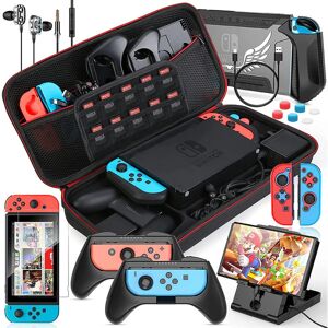 HEYSTOP Case and Accessories Kit Compatible with Nintendo Switch 16 in 1 Switch Carry Case PlayStand Screen Protector Protective Case Cover Grip Cover Thumb Grips Charger Cable and Earphone - Brand New