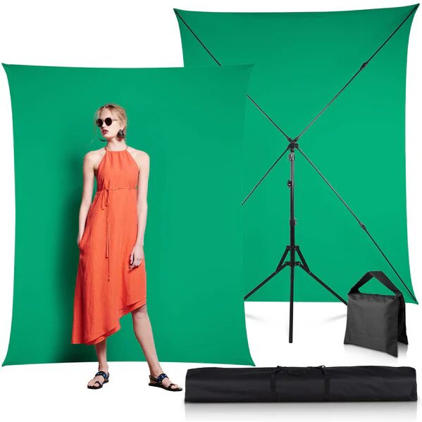 Green Screen with Stand for Photography, Foccalli Portable Backdrop Stand Kit with Chromakey Muslin Background for Meeting YouTube Video Streaming Gaming - Brand New